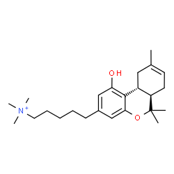 ChemSpider 2D Image | 5-[(6aR,10aR)-1-Hydroxy-6,6,9-trimethyl-6a,7,10,10a-tetrahydro-6H-benzo[c]chromen-3-yl]-N,N,N-trimethyl-1-pentanaminium | C24H38NO2