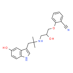 ChemSpider 2D Image | 2-(2-Hydroxy-3-{[1-(5-hydroxy-1H-indol-3-yl)-2-methyl-2-propanyl]amino}propoxy)benzonitrile | C22H25N3O3