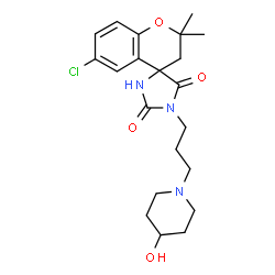 ChemSpider 2D Image | 6-Chloro-1'-[3-(4-hydroxy-1-piperidinyl)propyl]-2,2-dimethyl-2,3-dihydro-2'H,5'H-spiro[chromene-4,4'-imidazolidine]-2',5'-dione | C21H28ClN3O4