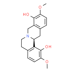 ChemSpider 2D Image | 6H-Dibenzo(a,g)quinolizine-1,9-diol, 5,8,13,13a-tetrahydro-2,10-dimethoxy-, (S)- | C19H21NO4