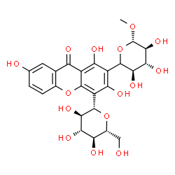 ChemSpider 2D Image | 1,3,7-Trihydroxy-4-[(2S,3R,4R,5S,6R)-3,4,5-trihydroxy-6-(hydroxymethyl)tetrahydro-2H-pyran-2-yl]-2-[(3R,4R,5S,6S)-3,4,5-trihydroxy-6-methoxytetrahydro-2H-pyran-2-yl]-9H-xanthen-9-one (non-preferred na
me) | C25H28O15