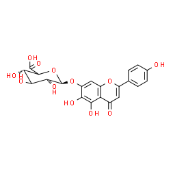 ChemSpider 2D Image | 5,6-Dihydroxy-2-(4-hydroxyphenyl)-4-oxo-4H-chromen-7-yl beta-D-threo-hexopyranosiduronic acid | C21H18O12