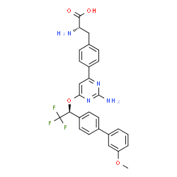 ChemSpider 2D Image | 4-{2-Amino-6-[(1S)-2,2,2-trifluoro-1-(3'-methoxy-4-biphenylyl)ethoxy]-4-pyrimidinyl}-L-phenylalanine | C28H25F3N4O4