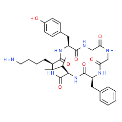ChemSpider 2D Image | Cyclo(D-alloisoleucyl-L-lysyl-L-tyrosylglycylglycyl-L-phenylalanyl) | C34H47N7O7