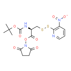 ChemSpider 2D Image | 2,5-Dioxo-1-pyrrolidinyl N-{[(2-methyl-2-propanyl)oxy]carbonyl}-3-[(3-nitro-2-pyridinyl)disulfanyl]-L-alaninate | C17H20N4O8S2