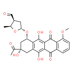 ChemSpider 2D Image | (2S,3S,5S)-5-{[(1S,3S)-3-Acetyl-3,5,12-trihydroxy-10-methoxy-6,11-dioxo-1,2,3,4,6,11-hexahydro-1-tetracenyl]oxy}-2-methyltetrahydro-3-furancarbaldehyde | C27H26O10