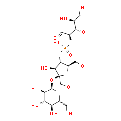ChemSpider 2D Image | (2R,3S,4S,5S)-4-Hydroxy-2,5-bis(hydroxymethyl)-5-{[(2R,3R,4S,5S,6R)-3,4,5-trihydroxy-6-(hydroxymethyl)tetrahydro-2H-pyran-2-yl]oxy}tetrahydro-3-furanyl (2R,3S,4S)-3,4,5-trihydroxy-1-oxo-2-pentanyl hyd
rogen phosphate | C17H31O18P