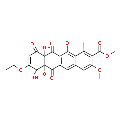 ChemSpider 2D Image | Methyl 8-ethoxy-6a,7,10a,12-tetrahydroxy-3-methoxy-1-methyl-6,10,11-trioxo-6,6a,7,10,10a,11-hexahydro-2-tetracenecarboxylate | C24H22O11