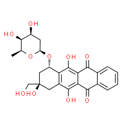 ChemSpider 2D Image | (1S,3R)-3,5,12-Trihydroxy-3-(hydroxymethyl)-6,11-dioxo-1,2,3,4,6,11-hexahydro-1-tetracenyl 2,6-dideoxy-beta-L-lyxo-hexopyranoside | C25H26O10