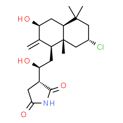 ChemSpider 2D Image | (3R)-3-[(1S)-2-[(1R,3S,4aS,7S,8aS)-7-Chlorodecahydro-3-hydroxy-5,5,8a-trimethyl-2-methylene-1-naphthalenyl]-1-hydroxyethyl]-2,5-pyrrolidinedione | C20H30ClNO4