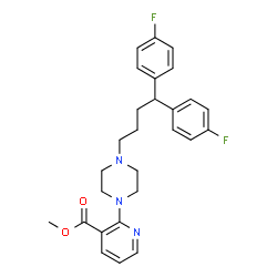 ChemSpider 2D Image | Methyl 2-{4-[4,4-bis(4-fluorophenyl)butyl]-1-piperazinyl}nicotinate | C27H29F2N3O2