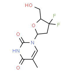 ChemSpider 2D Image | 1-[4,4-Difluoro-5-(hydroxymethyl)tetrahydro-2-furanyl]-5-methyl-2,4(1H,3H)-pyrimidinedione | C10H12F2N2O4