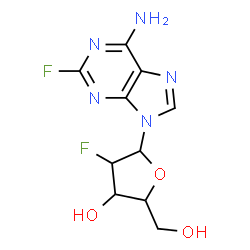 ChemSpider 2D Image | 9-(2-Deoxy-2-fluoropentofuranosyl)-2-fluoro-9H-purin-6-amine | C10H11F2N5O3