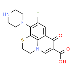 ChemSpider 2D Image | 9-Fluoro-7-oxo-10-(1-piperazinyl)-2,3-dihydro-7H-[1,4]thiazino[2,3,4-ij]quinoline-6-carboxylic acid | C16H16FN3O3S