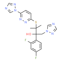 ChemSpider 2D Image | 2-(2,4-Difluorophenyl)-3-methyl-1-(1H-1,2,4-triazol-1-yl)-3-(6-(1H-1,2,4-triazol-1-yl)pyridazin-3-ylthio)butan-2-ol | C19H18F2N8OS