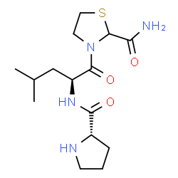 ChemSpider 2D Image | N-[(2S)-1-(2-Carbamoyl-1,3-thiazolidin-3-yl)-4-methyl-1-oxo-2-pentanyl]-L-prolinamide | C15H26N4O3S