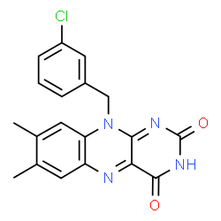 ChemSpider 2D Image | 10-(3-Chlorobenzyl)-7,8-dimethylbenzo[g]pteridine-2,4(3H,10H)-dione | C19H15ClN4O2