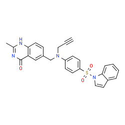 ChemSpider 2D Image | 6-({[4-(1H-Indol-1-ylsulfonyl)phenyl](2-propyn-1-yl)amino}methyl)-2-methyl-4(1H)-quinazolinone | C27H22N4O3S