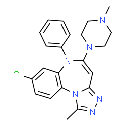 ChemSpider 2D Image | 8-Chloro-1-methyl-5-(4-methyl-1-piperazinyl)-6-phenyl-6H-[1,2,4]triazolo[4,3-a][1,5]benzodiazepine | C22H23ClN6