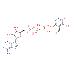 ChemSpider 2D Image | 5'-O-[{[({[(4-Formyl-5-hydroxy-6-methyl-3-pyridinyl)methoxy](hydroxy)phosphoryl}oxy)(hydroxy)phosphoryl]oxy}(hydroxy)phosphoryl]adenosine | C18H23N6O15P3