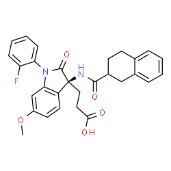 ChemSpider 2D Image | 3-{(3S)-1-(2-Fluorophenyl)-6-methoxy-2-oxo-3-[(1,2,3,4-tetrahydro-2-naphthalenylcarbonyl)amino]-2,3-dihydro-1H-indol-3-yl}propanoic acid | C29H27FN2O5