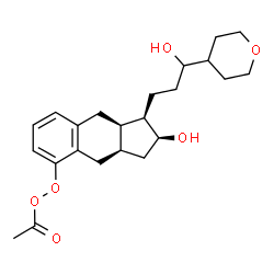 ChemSpider 2D Image | (1R,2S,3aR,9aR)-2-Hydroxy-1-[3-hydroxy-3-(tetrahydro-2H-pyran-4-yl)propyl]-2,3,3a,4,9,9a-hexahydro-1H-cyclopenta[b]naphthalen-5-yl ethaneperoxoate | C23H32O6