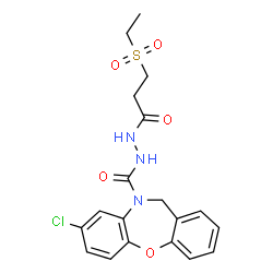 ChemSpider 2D Image | 8-Chloro-N'-[3-(ethylsulfonyl)propanoyl]dibenzo[b,f][1,4]oxazepine-10(11H)-carbohydrazide | C19H20ClN3O5S