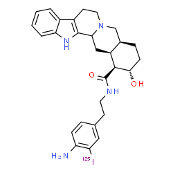 ChemSpider 2D Image | (3xi,16beta,17alpha,20alpha)-N-{2-[4-Amino-3-(~125~I)iodophenyl]ethyl}-17-hydroxyyohimban-16-carboxamide | C28H33125IN4O2