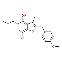 ChemSpider 2D Image | 7-Chloro-2-(4-methoxybenzyl)-3-methyl-5-propyl-1-benzofuran-4-ol | C20H21ClO3