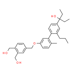 ChemSpider 2D Image | 3-(5'-{[3,4-Bis(hydroxymethyl)benzyl]oxy}-2'-methyl-2-propyl-4-biphenylyl)-3-pentanol | C30H38O4