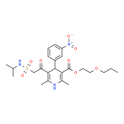 ChemSpider 2D Image | 2-Propoxyethyl 5-[(isopropylsulfamoyl)acetyl]-2,6-dimethyl-4-(3-nitrophenyl)-1,4-dihydro-3-pyridinecarboxylate | C24H33N3O8S