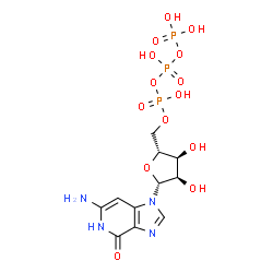 ChemSpider 2D Image | 6-Amino-1-[5-O-(hydroxy{[hydroxy(phosphonooxy)phosphoryl]oxy}phosphoryl)-beta-D-ribofuranosyl]-1,5-dihydro-4H-imidazo[4,5-c]pyridin-4-one | C11H17N4O14P3