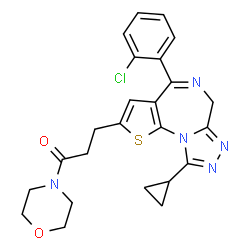 ChemSpider 2D Image | 3-[4-(2-Chlorophenyl)-9-cyclopropyl-6H-thieno[3,2-f][1,2,4]triazolo[4,3-a][1,4]diazepin-2-yl]-1-(4-morpholinyl)-1-propanone | C24H24ClN5O2S