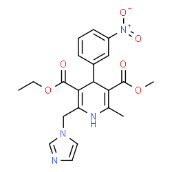 ChemSpider 2D Image | 3-Ethyl 5-methyl 2-(1H-imidazol-1-ylmethyl)-6-methyl-4-(3-nitrophenyl)-1,4-dihydro-3,5-pyridinedicarboxylate | C21H22N4O6