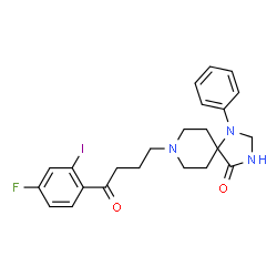ChemSpider 2D Image | 8-[4-(4-Fluoro-2-iodophenyl)-4-oxobutyl]-1-phenyl-1,3,8-triazaspiro[4.5]decan-4-one | C23H25FIN3O2