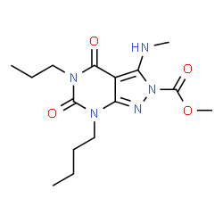ChemSpider 2D Image | Methyl 7-butyl-3-(methylamino)-4,6-dioxo-5-propyl-4,5,6,7-tetrahydro-2H-pyrazolo[3,4-d]pyrimidine-2-carboxylate | C15H23N5O4