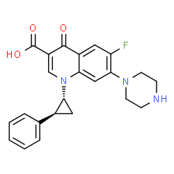 ChemSpider 2D Image | 6-Fluoro-4-oxo-1-[(1R,2S)-2-phenylcyclopropyl]-7-(1-piperazinyl)-1,4-dihydro-3-quinolinecarboxylic acid | C23H22FN3O3