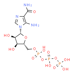 ChemSpider 2D Image | 5-Amino-1-[5-O-(hydroxy{[hydroxy(phosphonooxy)phosphoryl]oxy}phosphoryl)-beta-D-ribofuranosyl]-1H-imidazole-4-carboxamide | C9H17N4O14P3
