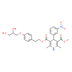 ChemSpider 2D Image | 2-[4-(2,3-Dihydroxypropoxy)phenyl]ethyl methyl 2,6-dimethyl-4-(3-nitrophenyl)-1,4-dihydro-3,5-pyridinedicarboxylate | C27H30N2O9