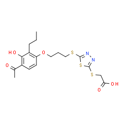 ChemSpider 2D Image | [(5-{[3-(4-Acetyl-3-hydroxy-2-propylphenoxy)propyl]sulfanyl}-1,3,4-thiadiazol-2-yl)sulfanyl]acetic acid | C18H22N2O5S3