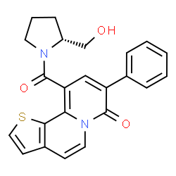 ChemSpider 2D Image | 10-{[(2R)-2-(Hydroxymethyl)-1-pyrrolidinyl]carbonyl}-8-phenyl-7H-thieno[2,3-a]quinolizin-7-one | C23H20N2O3S