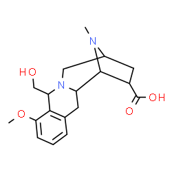 ChemSpider 2D Image | 10-(Hydroxymethyl)-8-methoxy-16-methyl-11,16-diazatetracyclo[11.2.1.0~2,11~.0~4,9~]hexadeca-4,6,8-triene-15-carboxylic acid | C18H24N2O4