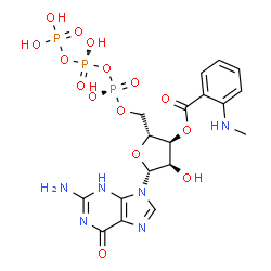 ChemSpider 2D Image | 3'-O-(N-METHYLANTHRANILOYL)-GUANOSINE-5'-TRIPHOSPHATE | C18H23N6O15P3