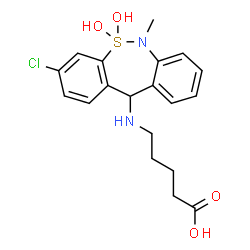 ChemSpider 2D Image | 5-[(3-Chloro-5,5-dihydroxy-6-methyl-6,11-dihydro-5H-5lambda~4~-dibenzo[c,f][1,2]thiazepin-11-yl)amino]pentanoic acid | C19H23ClN2O4S