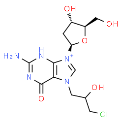 ChemSpider 2D Image | 7-(3-Chloro-2-hydroxypropyl)-2'-deoxy-7-hydroguanosine | C13H19ClN5O5