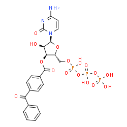 ChemSpider 2D Image | 4-Amino-1-[3-O-(4-benzoylbenzoyl)-5-O-(hydroxy{[hydroxy(phosphonooxy)phosphoryl]oxy}phosphoryl)-alpha-D-ribofuranosyl]-2(1H)-pyrimidinone | C23H24N3O16P3