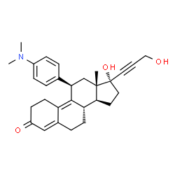 ChemSpider 2D Image | (8S,11R,13S,14S,17R)-11-[4-(Dimethylamino)phenyl]-17-hydroxy-17-(3-hydroxy-1-propyn-1-yl)-13-methyl-1,2,6,7,8,11,12,13,14,15,16,17-dodecahydro-3H-cyclopenta[a]phenanthren-3-one | C29H35NO3