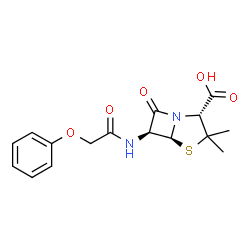 ChemSpider 2D Image | (2R,5S,6S)-3,3-Dimethyl-7-oxo-6-[(phenoxyacetyl)amino]-4-thia-1-azabicyclo[3.2.0]heptane-2-carboxylic acid | C16H18N2O5S