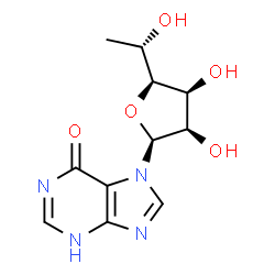 ChemSpider 2D Image | 7-(6-Deoxy-beta-L-mannofuranosyl)-3,7-dihydro-6H-purin-6-one | C11H14N4O5