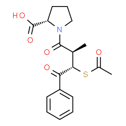 ChemSpider 2D Image | 1-[(2R,3S)-3-(Acetylsulfanyl)-2-methyl-4-oxo-4-phenylbutanoyl]-L-proline | C18H21NO5S